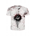 Creepy Unique Mens Short Sleeve Crew Neck Cartoon Eye Printed Relaxed Fit T Shirt in White