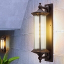 Dark Coffee 1 Bulb Sconce Lighting Farmhouse Clear Ribbed Glass Cylinder Wall Mount Fixture