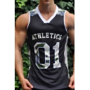 Cool Sleeveless Letter ATHLETICS 01 Camo Printed Panel Relaxed Tank Top for Mens