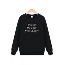 Simple Mens Long Sleeve Round Neck Letter PIVOT Printed Loose Fit Pullover Sweatshirt
