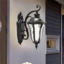 Urn Outdoor Sconce Light Fixture Lodges Clear Dimpled Glass 1-Light Black Wall Lamp