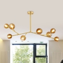 Minimalist Starburst Amber Glass Pendant Chandelier 8 Bulbs Hanging Lamp Kit in Brass for Living Room