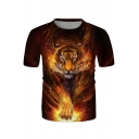 Cool Fashion Short Sleeve Round Neck 3D Tiger Printed Relaxed Fit T Shirt in Black