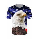 Popular Boys Short Sleeve Crew Neck Eagle Flag 3D Printed Relaxed T-Shirt in Blue