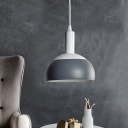 Minimalist 1 Head Pendant Lamp Grey Finish Domed Hanging Ceiling Light with Metal Shade for Kitchen