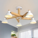 Conical Semi Flush Light Fixture Nordic Wood 5 Lights Dining Room Ceiling Lamp in White