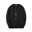 Cool Hip Hop Mens Long Sleeve Crew Neck Planet Patterned Loose Fit Pullover Sweatshirt