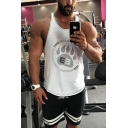Cool Gym Mens Sleeveless Round Neck Letter EVOLUTION BODY Graphic Contrast Piped Curved Hem Relaxed Tank