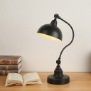 Gooseneck Arm Metal Task Light Industrial 1 Head Study Room Adjustable Reading Lamp in Black with Dome Shade