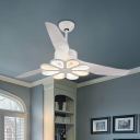 Flower Ceiling Fan Light Modernist Metal LED White Semi Flush Mount Lamp with 3 Blades, 50