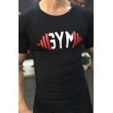 Active Mens Training Short Sleeve Round Neck Letter GYM Dumbbell Print Fitted Tee Top