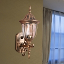 Countryside Urn-Like Sconce Lighting 1-Bulb Clear Prismatic Glass Wall Lamp in Brass