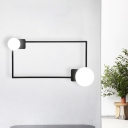 2 Bulbs Hallway Wall Mount Lighting Simplistic Black Rectangular Wall Sconce with Global Milk Glass Shade