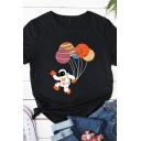 Cool Girls Spoof Roll Up Sleeve Round Neck Astronaut Planet Relaxed Fit Tee
