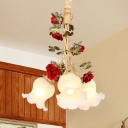 Coffee Blossom Chandelier Lighting Romantic Pastoral Frosted Glass 3/5 Heads Bedroom Ceiling Pendant Light