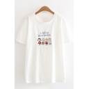 Cute Girls Short Sleeve Round Neck Letter I MISS YOUR VOICE Cartoon Print Relaxed Fit T-Shirt