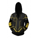 Mens Popular Designer Long Sleeve Drawstring Zip Up Geometric 3D Patterned Slim Fitted Hoodie in Black