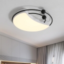 White and Black Moon Flush Light Fixture Modernism LED Metal Ceiling Flush with Recessed Diffuser in White/Warm Light