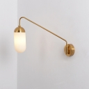 Capsule Bedside Sconce Lighting White Glass 1 Head Postmodern Long Arm Wall Mounted Lamp in Brass