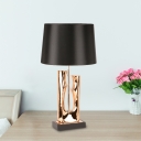 Drum Table Lamp Contemporary Metal 1 Head Bedroom Nightstand Lighting in Black with Fabric Shade
