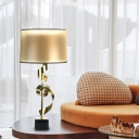 Tapered Drum Night Table Light Minimal Style 1-Bulb Gold Finish Nightstand Lamp with Twisted Design