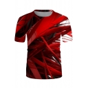 Cool Street Boys Short Sleeve Crew Neck 3D Abstract Pattern Loose T-Shirt in Red