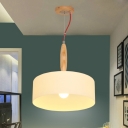 Modernism Round Hanging Light Fixture Wood 1 Bulb Dining Room Pendant Lighting in White