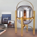 1 Light Bedroom Night Lamp Modernism Gold Table Lighting with Elliptical White/Smoke Gray Glass Shade