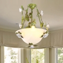 White Glass Bowl Ceiling Chandelier Korean Flower 2/3 Bulbs Living Room Hanging Pendant Light