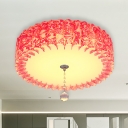 Pink LED Flush Mount Lamp Pastoral Acrylic Round/Loving Heart Ceiling Light with Crystal Ball in Warm/3 Color Light