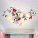 3/6 Bulbs Semi Flush Mount Lighting Korean Flower Spiral Cream Glass Flushmount Ceiling Lamp in Green