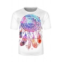 Simple Fancy Guys Short Sleeve Crew Neck Tribal Dream Catcher Printed Relaxed T Shirt in White