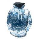 Fancy Guys Long Sleeve Drawstring 3D Snowflake Printed Pouch Pocket Relaxed Fit Christmas Hoodie in Blue