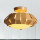 Wood Geometric Semi Flushmount Light Contemporary LED Beige Flush Mount Ceiling Lamp with Frosted Glass Shade