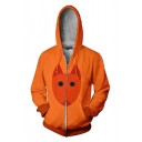 Fancy Popular Boys Long Sleeve Drawstring Cartoon Anime 3D Printed Loose Fit Hoodie in Orange
