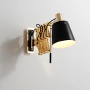 Barrel Bedroom Sconce Metallic 1-Light Post Modern Wall Light Fixture in Black with Gold Expansion Arm