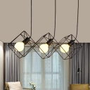 Cube Cage Living Room Multi-Pendant Industrial Iron 3 Lights Black Finish Hanging Ceiling Lamp