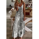 Beach Girls Sleeveless V-Neck Flower All Over Printed Maxi A-Line Cami Dress