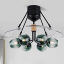 Fading Green Glass Sputnik Fan Light Designer 6 Bulbs 48