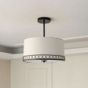 1 Light Drum Semi Mount Lighting Traditional Black Fabric Flush Ceiling Lamp Fixture