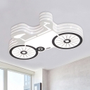 Cartoon LED Ceiling Flush White and Black Bike Flush Mount Light Fixture with Acrylic Shade