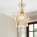 Gold Scrollwork Pendant Chandelier Antique Crystal 3-Light Chamber Suspended Lighting Fixture