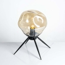 Blue/Cognac Glass Dimpled Table Light Modernist 1 Bulb Black Night Lamp with Tripod Base