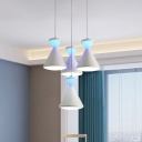 4-Head Bedroom Cluster Pendant Light Contemporary White Hanging Lamp with Hourglass Acrylic Shade