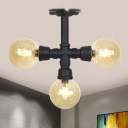 Amber Glass Orb Semi Flush Light Antiqued 3/4 Lights Shop LED Flush Mounted Lamp in Black