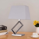 Stainless Steel Rectangle Night Lamp Modern Style Single Bedroom Table Light with Fabric Shade in White