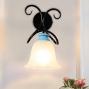 1 Light Metal Sconce Light Farmhouse Black/Gold Finish Twisted Indoor Wall Mount Lamp with Flower Ribbed Glass Shade