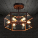 Black Hexagonal Semi Mount Lighting Industrial Clear Glass 6 Heads Kitchen Ceiling Flush Light