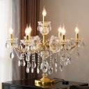 Gold Candelabra Table Lamp Victorian Crystal 7 Heads Living Room Nightstand Light