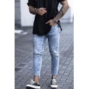Cool Street Boys Light Blue Mid Waist Distressed Raw Edge Ankle Length Slim Fit Jeans